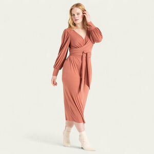 NWT Eloquii Cross Front Stretch Jersey Midi Dress Pink Dusty Rose Plus Size 28